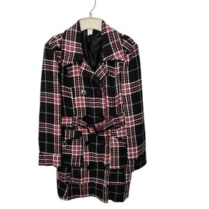 Jots Belted Pink Gray Black and White Plaid Coat  Size 1X Plus‎